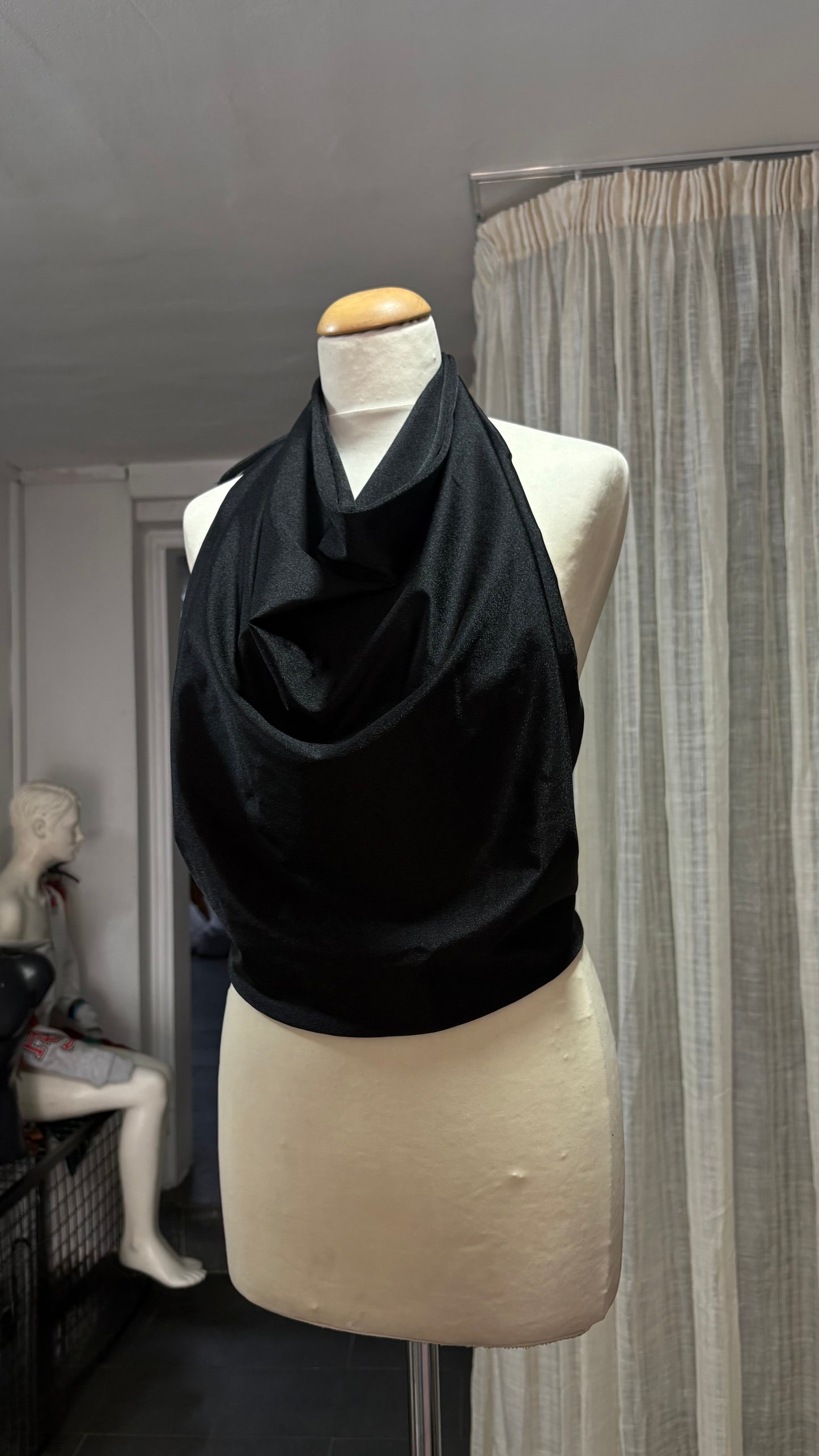 Black Halter Tie-Back Top