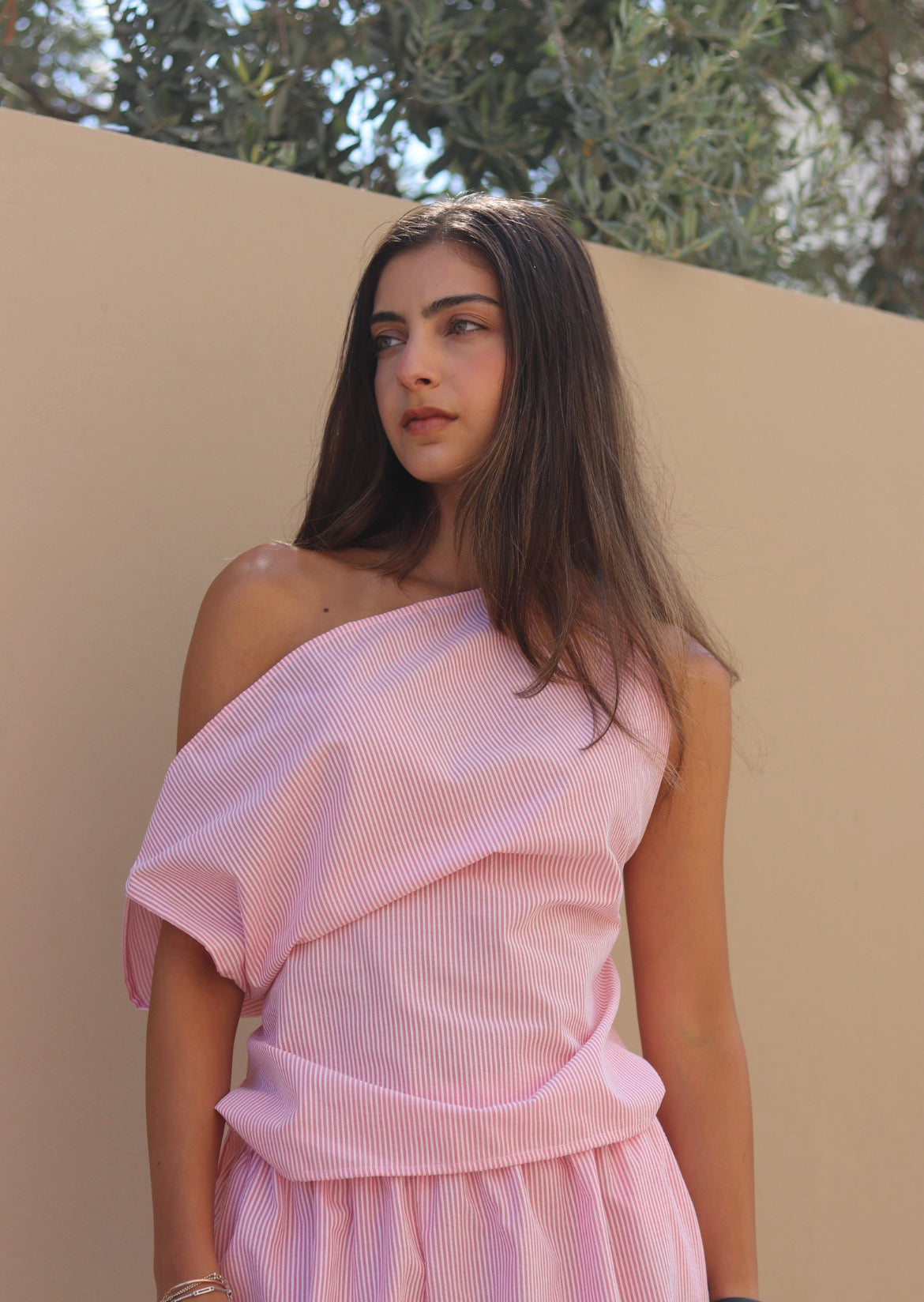 Wide Leg Trouser Set with One Shoulder Tie Top